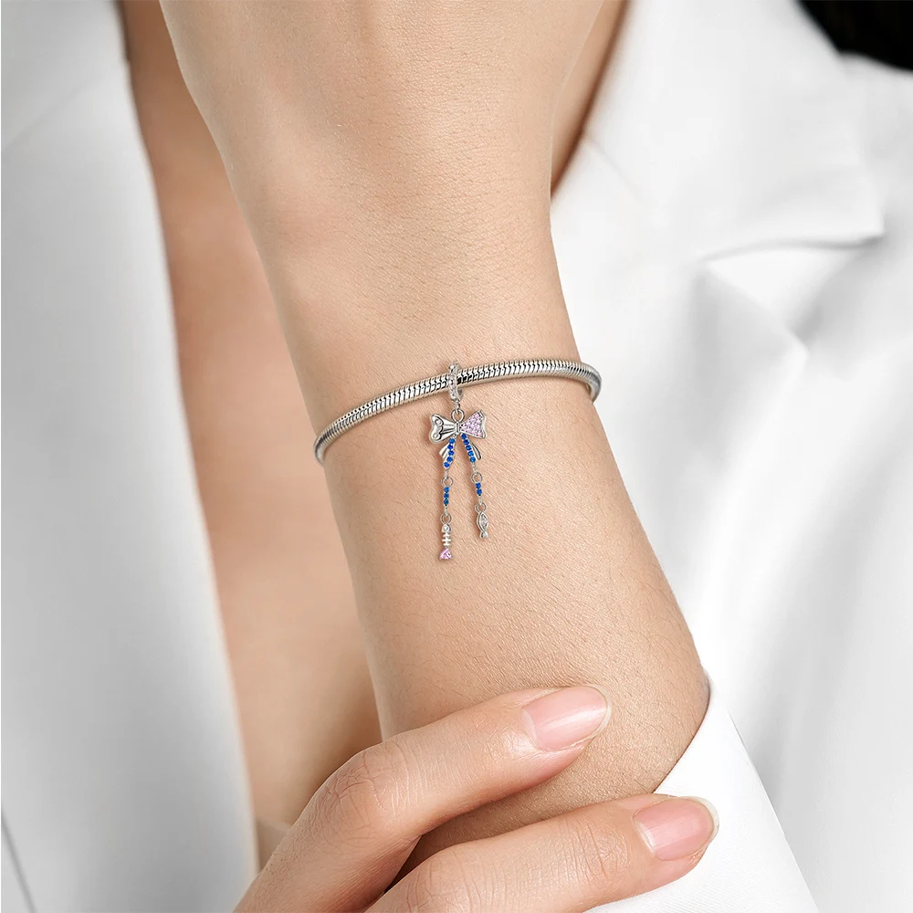 Pandora-Accessoires de bijoux en argent 925 pour femmes, bracelet de bricolage, pendentif Blue Nette Ocean Series, doux et romantique