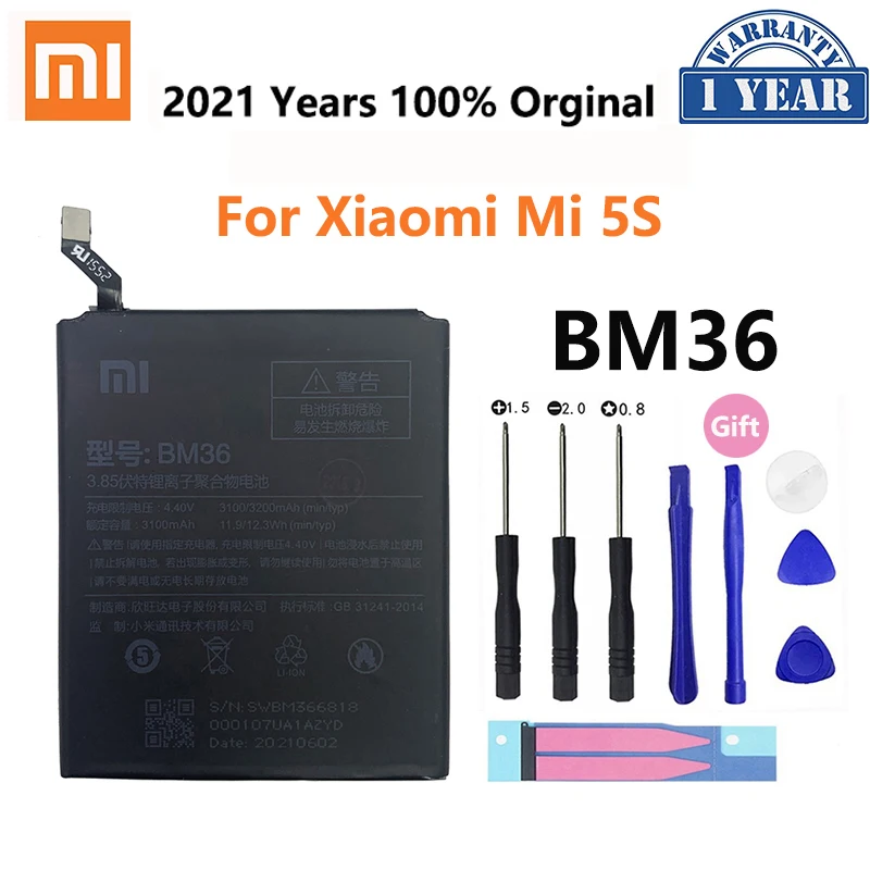 

100% Оригинальный аккумулятор Xiao mi BM36 3200 мАч для Xiaomi Mi 5S Mi5S M5S высококачественные сменные батареи для телефона