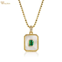 Wong Rain Vintage 100% 925 Sterling Silver Emerald Gemstone 18K Yellow Gold Plated Pendant Necklace Fine Jewelry Wholesale