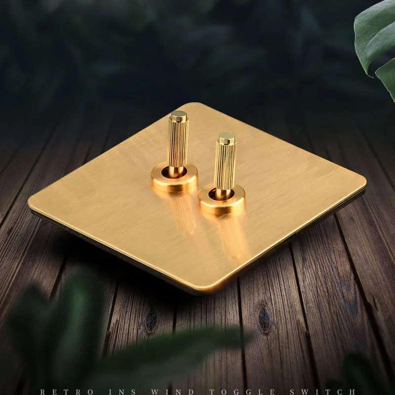 

Wall Light Toggle Switch 1-4 Gang 2 Way Gold Stainless Steel Panel Retro Brass Lever Switch AC 10A 110-220V 86 Type