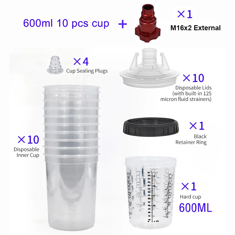 

Одноразовый стакан для краски с разъемом, 600 мл, 10 шт., чашка для пистолета-распылителя, чашка для Смешивания Краски типа H/O, быстрая чашка для пистолета-распылителя, разнообразный