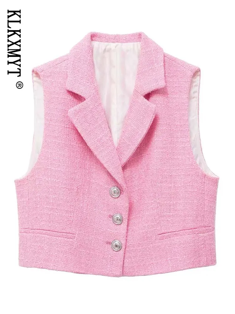 

KLKXMYT TRAF женский жилет 2022 модный однобортный Текстурированный Топ без рукавов Элегантный женский жилет шикарные топы