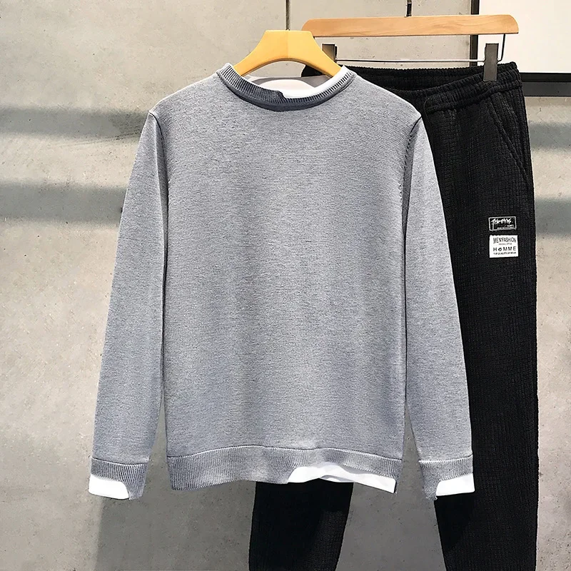 Двухсекционный иллюзорный свитер мужской весенне-осенний новый модный вязаный