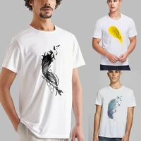 men short sleeve trend casual loose feather print fashion clothes print tshirt female top graphic youthful comfortable pullover