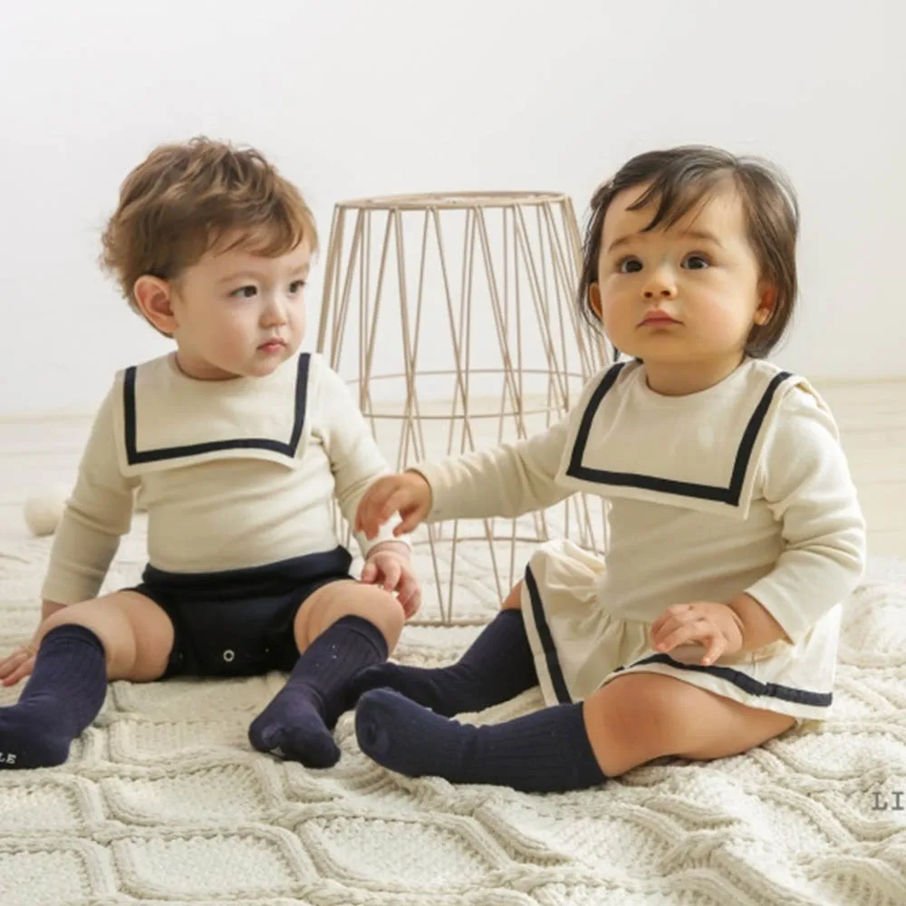 

Keelorn Baby Clothes Rompers 2022 Spring and Autumn Baby Navy Collar Romper Jumpsuit One-piece Brother and Sister Outfit Sets