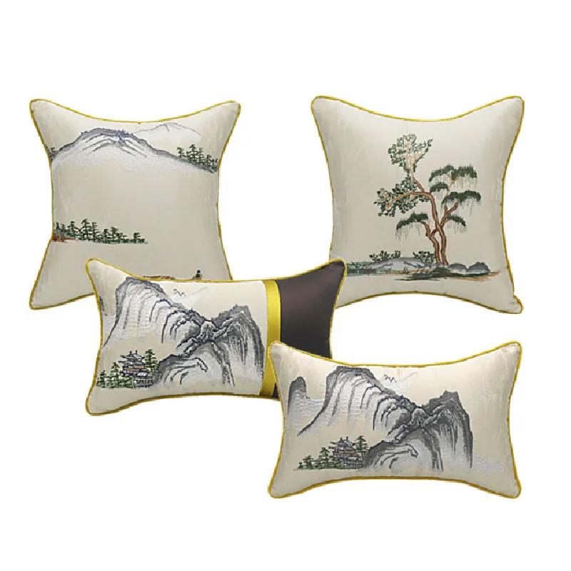 

New Chinese Mahogany Sofa Pillow Chinese Style Living Room Cushion Real Estate Model Room Waist Pillowcase