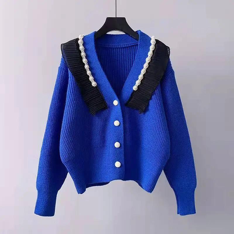 

Women 2022 Spring Autumn Fashion Short Sweater Jackets Female Solid Color Cardigan Coats Ladies V-neck Loose Knit Outerwear Y361