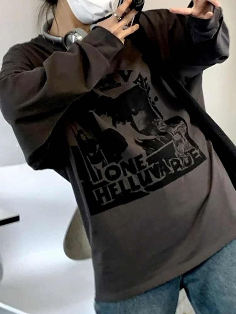 

Harajuku Long Sleeve T-shirt Women Y2k Vintage Aesthetic Top Grunge Spring Gothic Oversized Korean Tee Streetwear