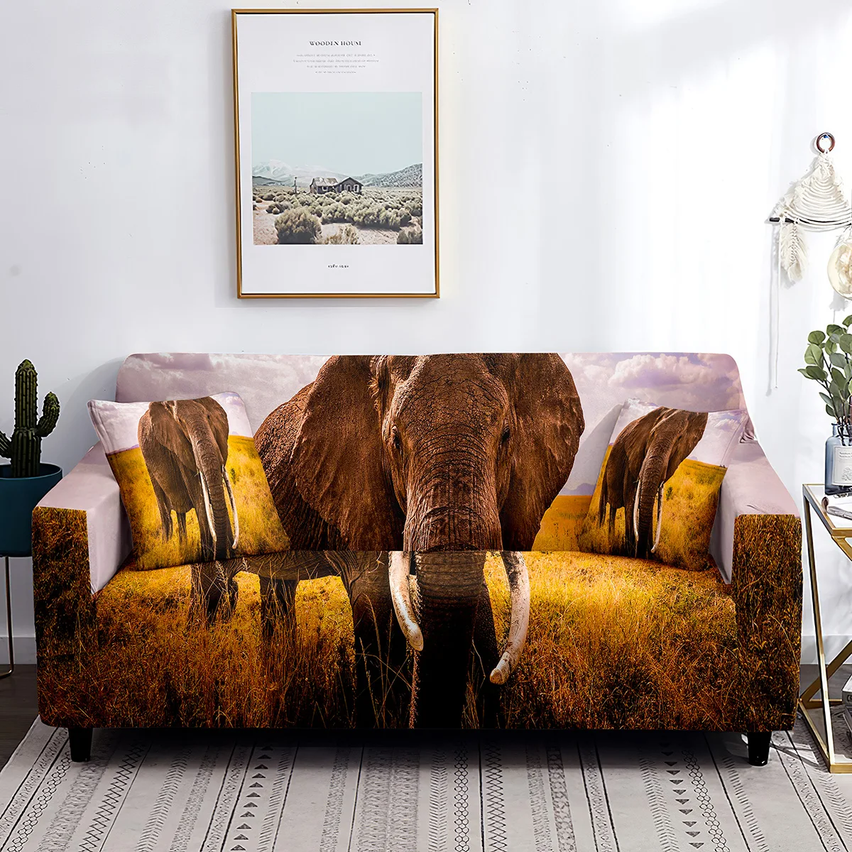 Чехол для дивана с принтом слонов на тему Африканской травы, дикой природы,животных, растягивающийся чехол для подушки, моющийся чехол для дивана,защита от пыли