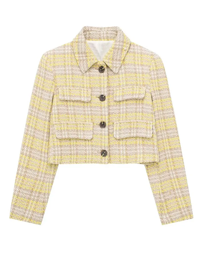 

Женская твидовая куртка в клетку, с длинным рукавом