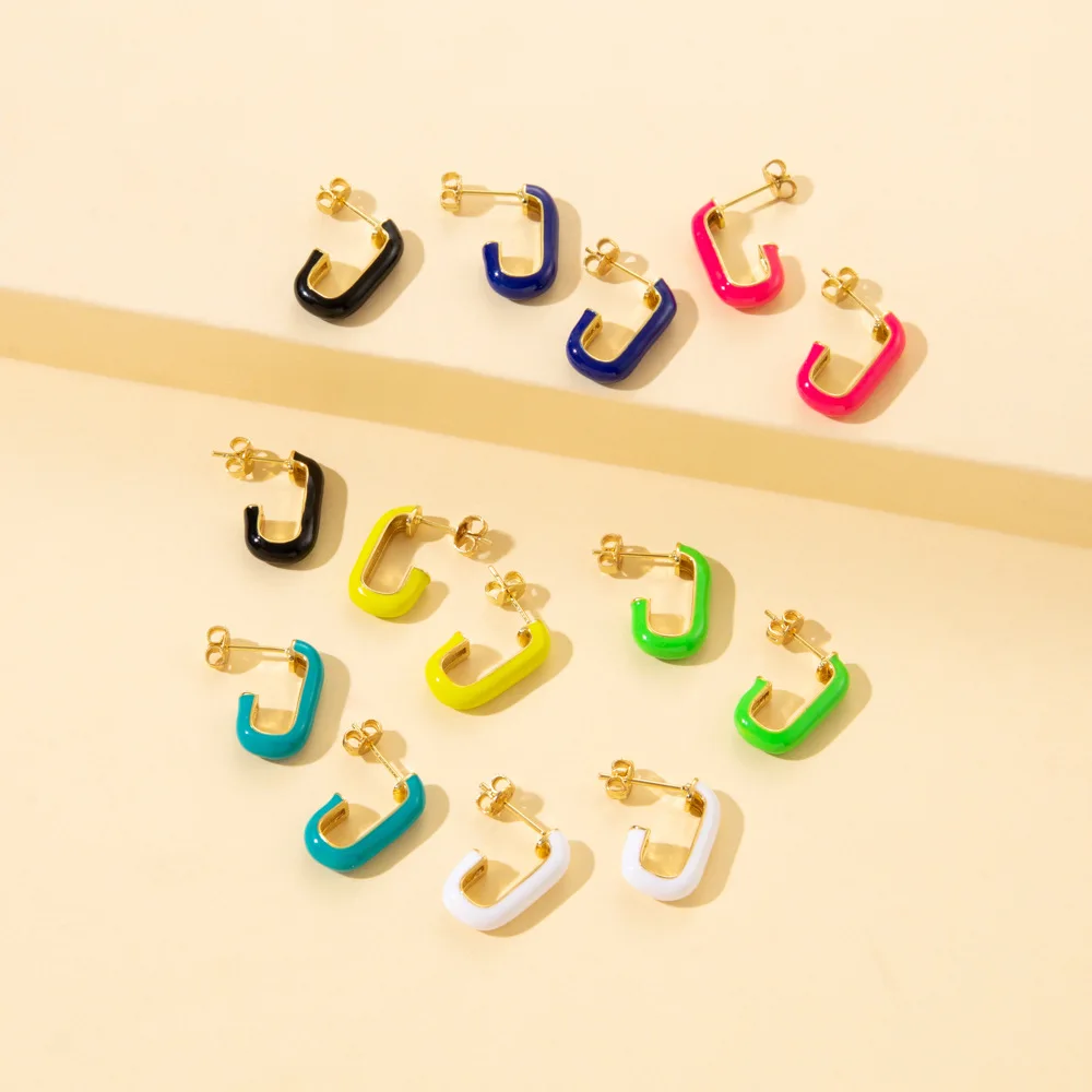 

Korea Trendy Enamel C-shaped Hoop Earrings For Women Girls Candy Color Minimalism Small Stud Earrings Chic Jewelry