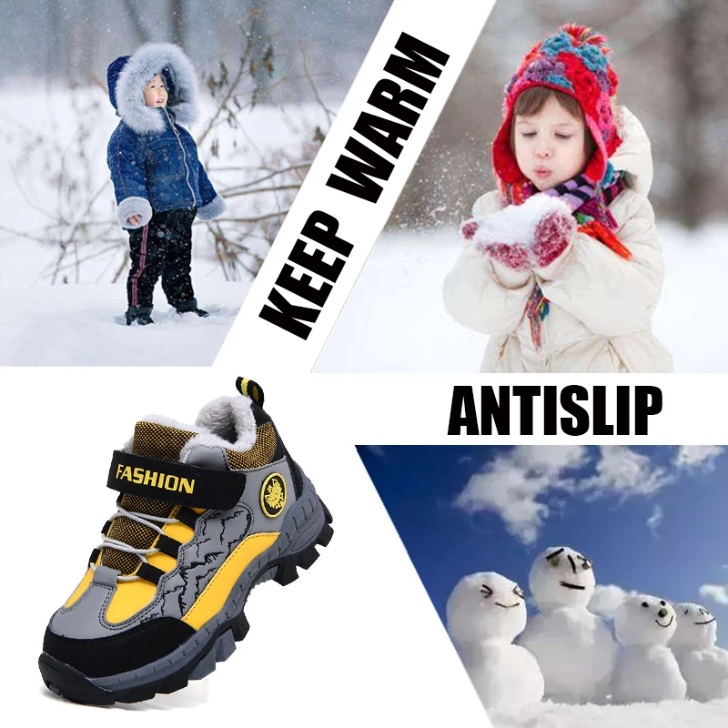 2022 Children Sneakers Winter Plush Boys Hiking Shoes Antislip Waterproof Tennis for Kids Warm Outdoor Girls Shoes Free Shipping