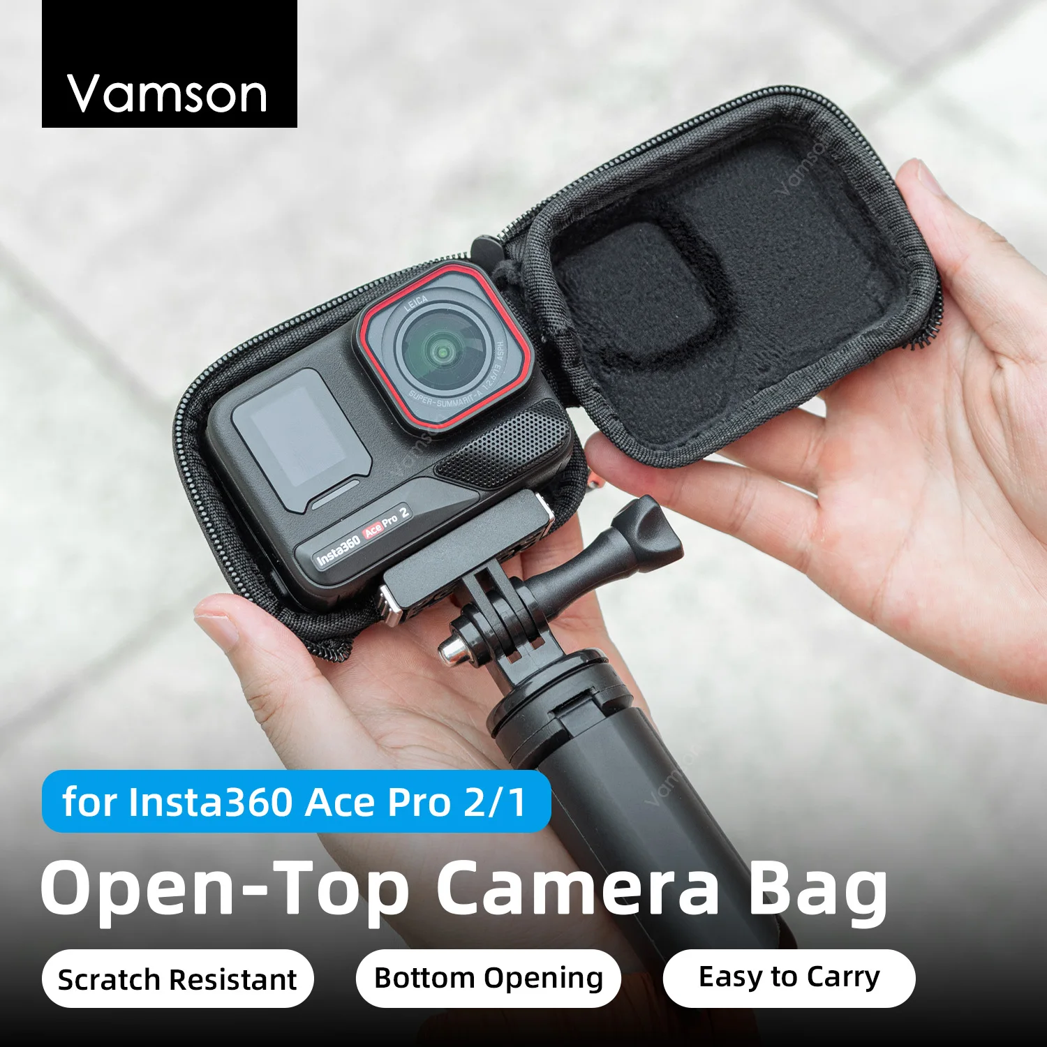 Фото Чехол Vamson для Insta360 Ace Pro2/1, полуоткрытый, портативный, ударопрочный, с ручкой-штативом, аксессуар для селфи-палки №1