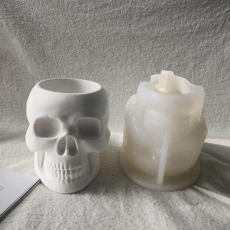 

E0BF Crystal Epoxy Skull Flower Pot Silicone Mold, Plaster Concrete Cement Resin Vase Mould for for DIY Resin Polymer Clays