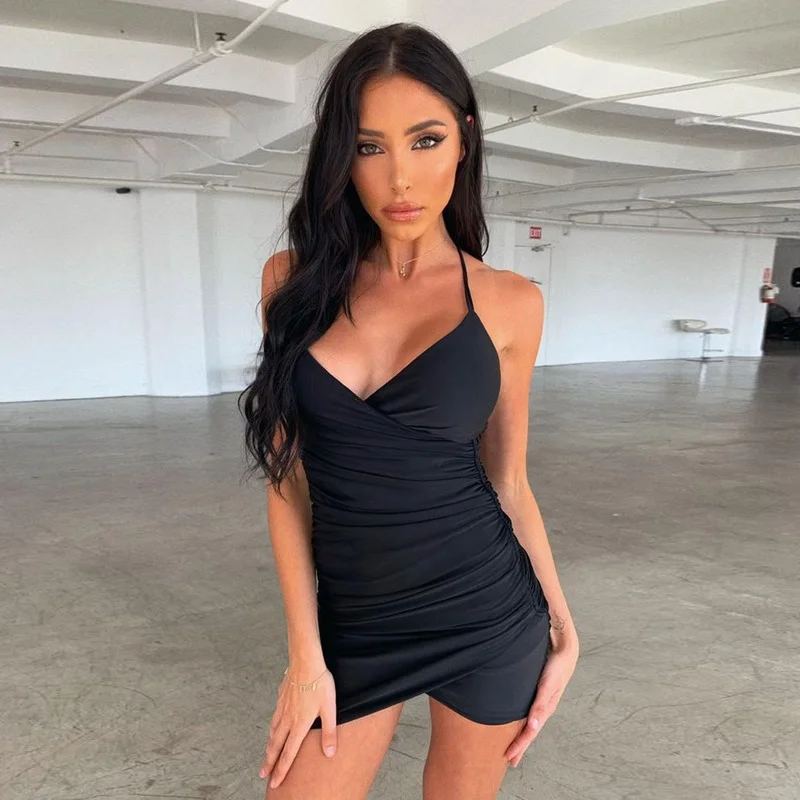 

Dress European and American Sexy Suspenders Backless Pleated Ladies Summer Women's Clothing