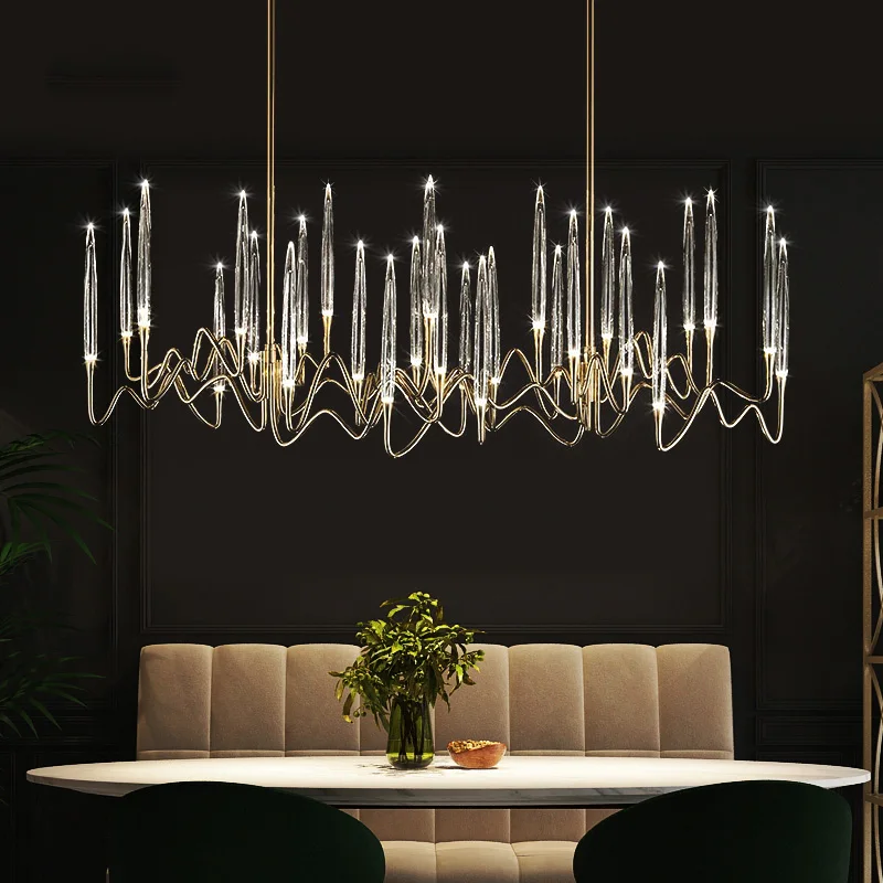 

LED 2022 modern light luxury crystal chandelier branch wedding decoration lamp dining room bedroom office long