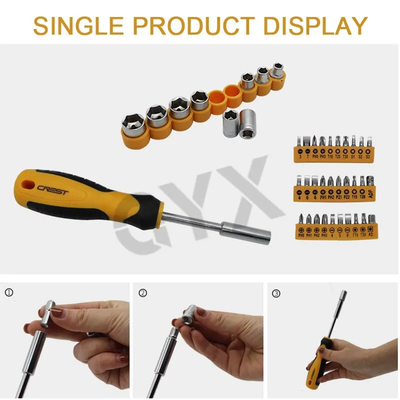 Tool set metric socket wrench Hand tool kit storage box Socket  screwdriver household hardware hand tools enlarge