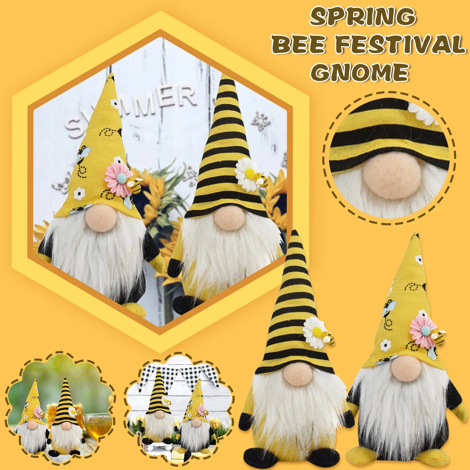 

PCS Striped Bee Gnome Swedish Honey Tomte Nisse 2 Elfs Bee Home Decor