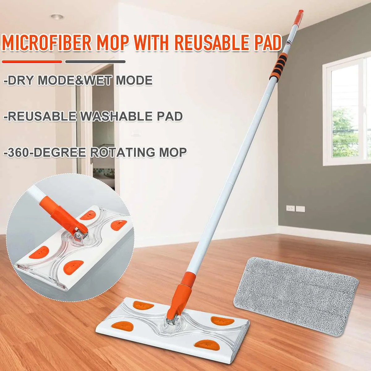 

Telescopic Microfiber Dust Sweeper Flat Mop 360 Degree Rotating Bathroom Floor Household Cleaning Tool +Disposable Refills Rag