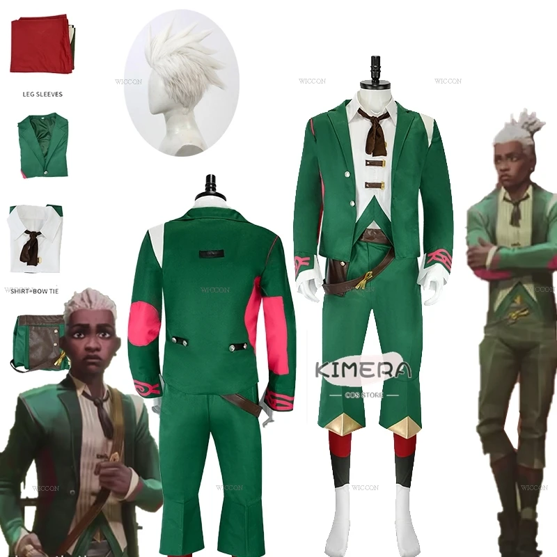 Arcane S2 Ekko Косплей Костюм Парик Зеленый Брюки Жилет Танцевальный Наряд Хэллоуин