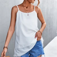 tank top solid color layered hem loose casual sicilian fashion elegant 2022 summer new ladies tops western style bohemia