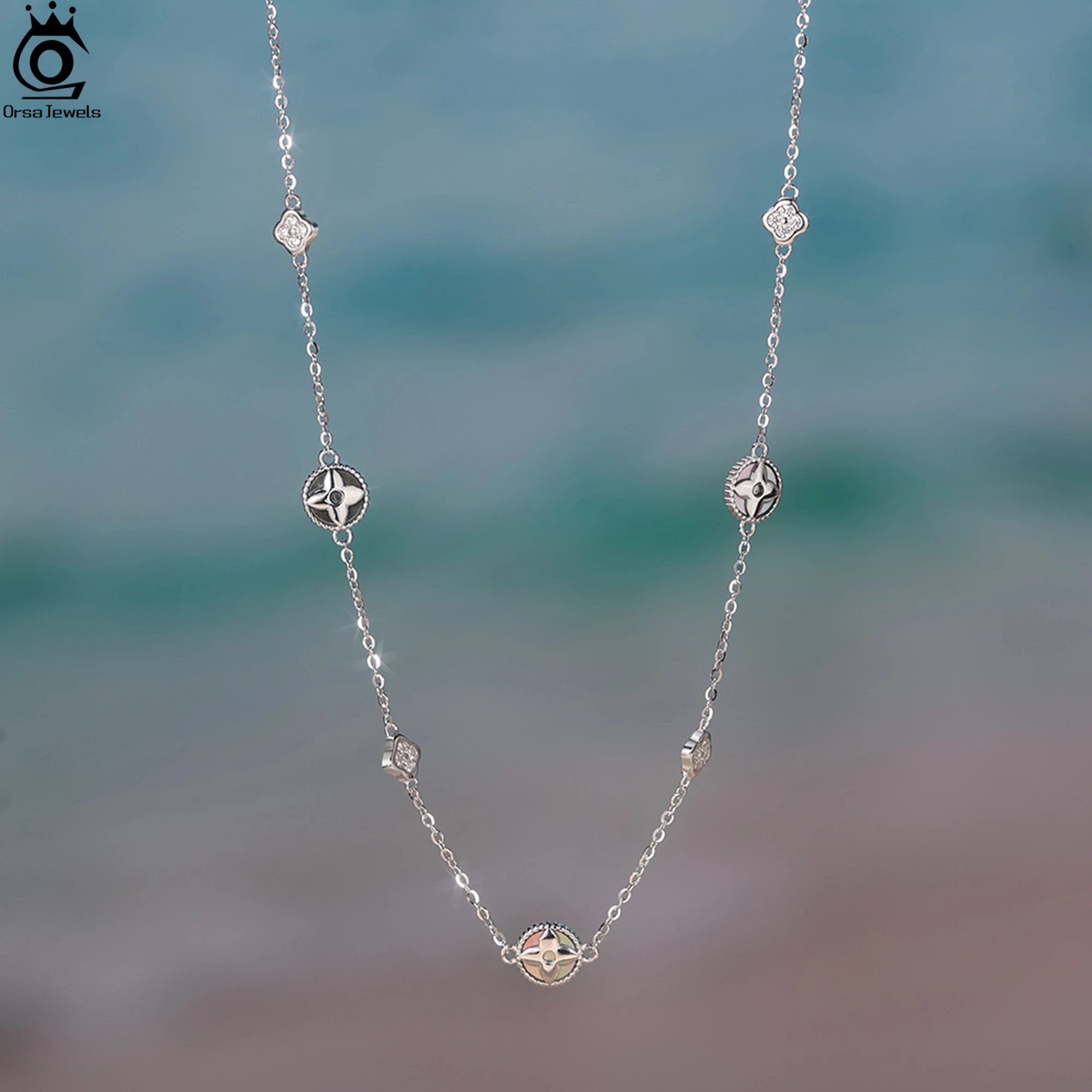 Фото ORSA JEWELS четырехлистный клеверный корпус О-цепочка-колье, ожерелье, 5А с кубическим цирконием, декор, цепочка на шею, счастливый символ, ювелирное изделие, подарок GMN64 №1