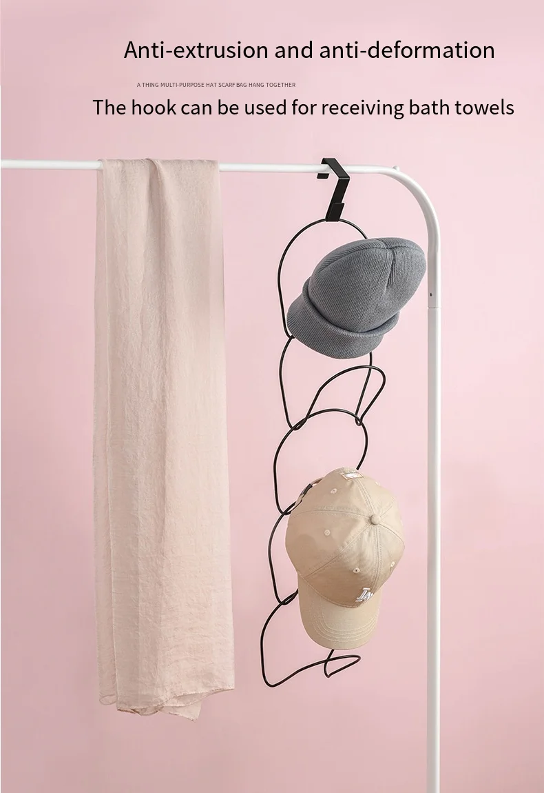 

5 multifunctional iron hat hooks, traceless and hole free bags, clothes racks and multi-layer clothes and hats hangers