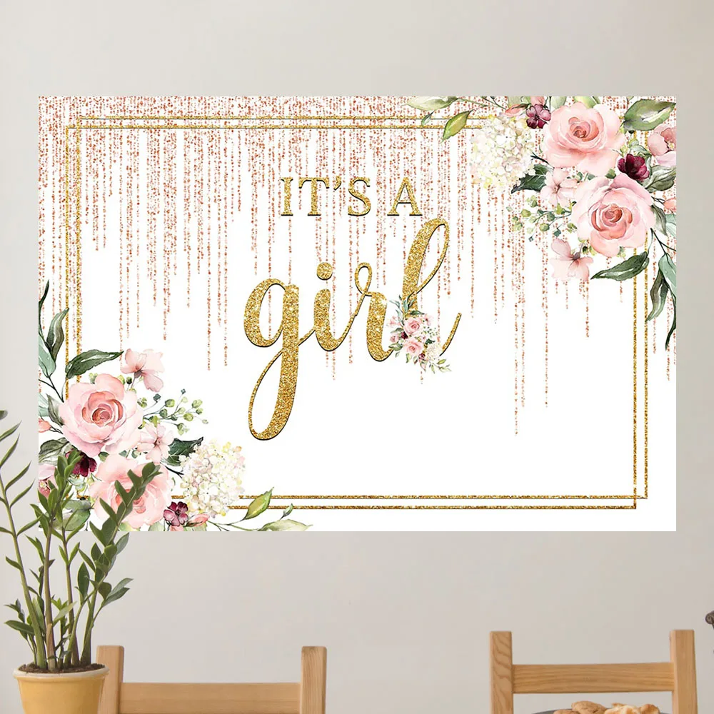 Это фон для девочки золотой детский душ акварельные цветы на день рождения