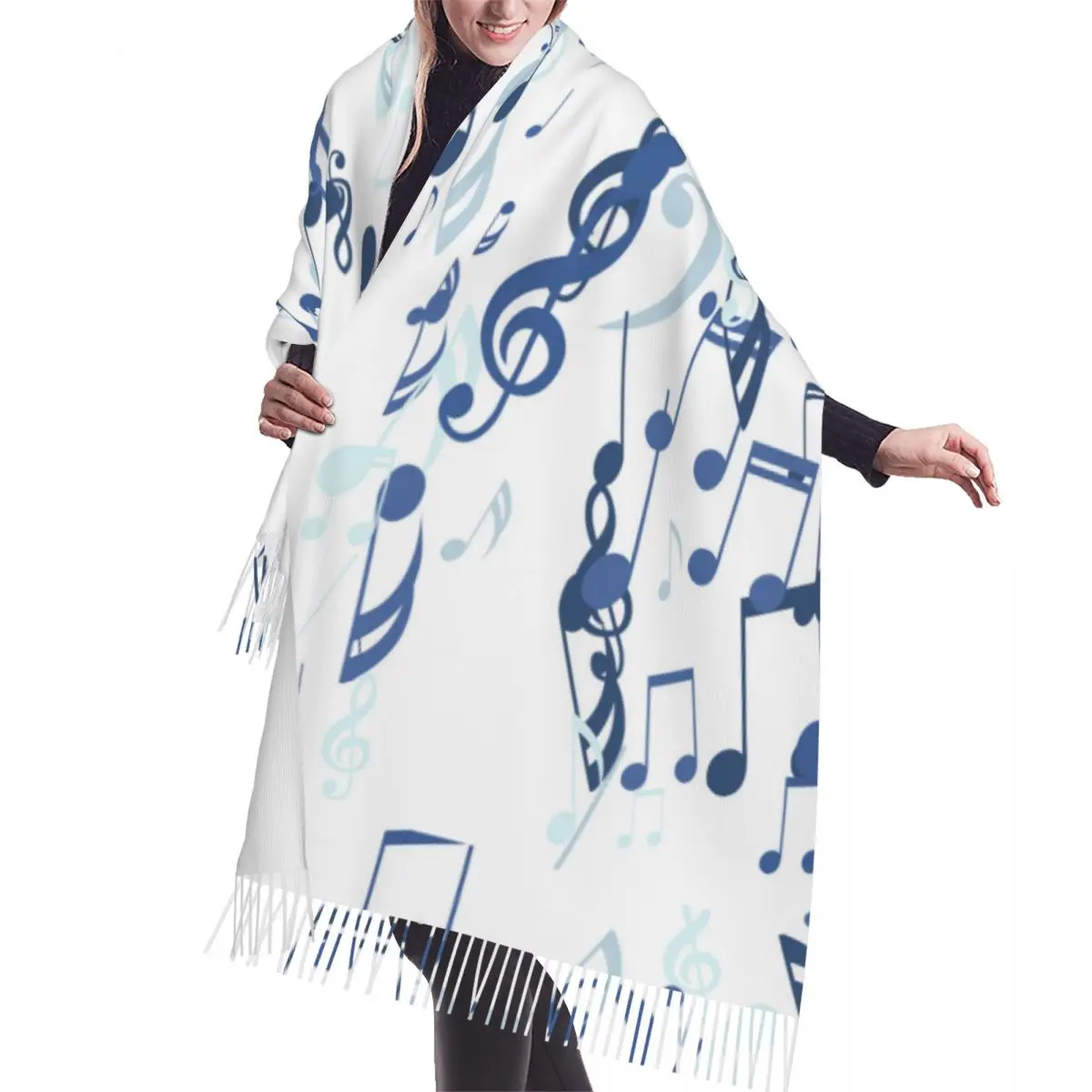 

Tassel Scarf Large Pashmina Winter Warm Shawl Wrap Bufanda Female Abstract Music Notes Bass And Treble Clefs Cashmere Scarves