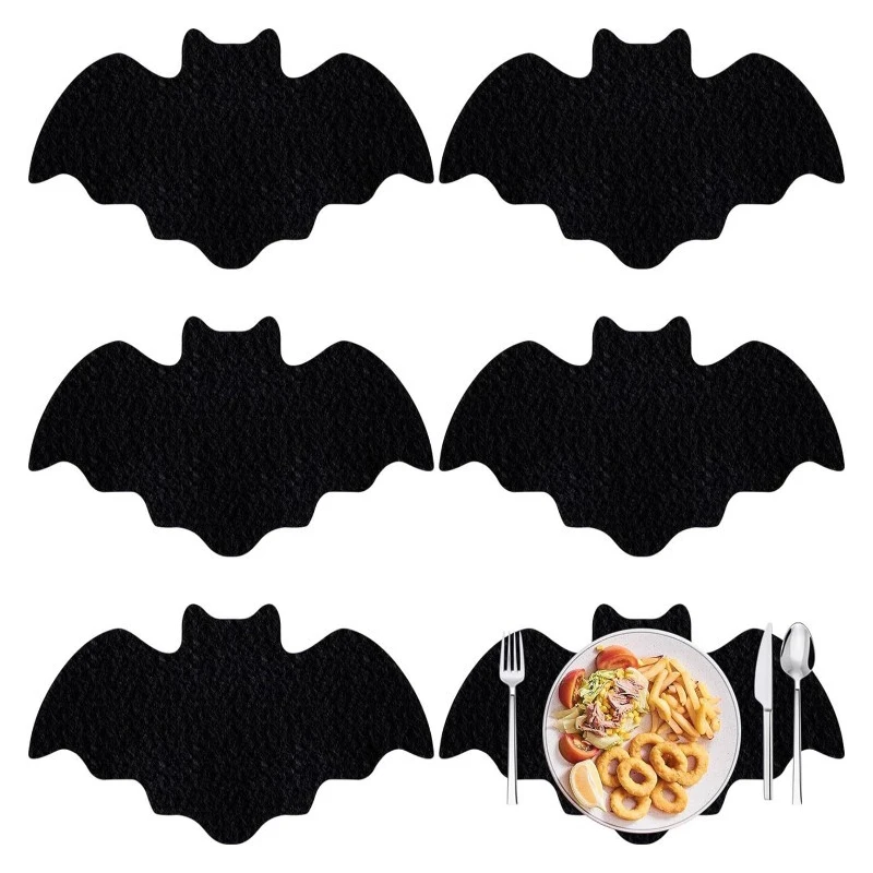5 Упаковок Черный Фетровый Коврик Для Еды С Летучей Мышью