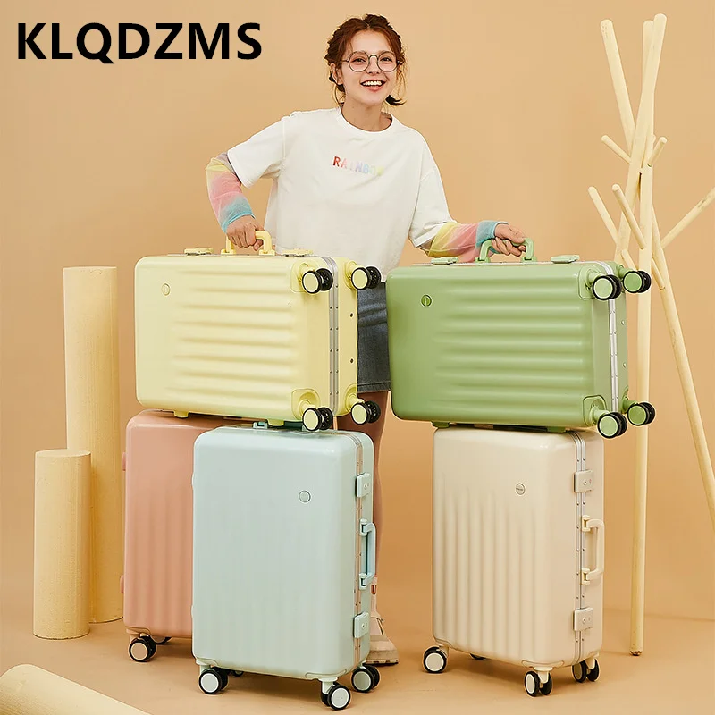 KLQDZMS New Japanese Zipper Aluminum Frame Luggage High-quality PC Trolley Case Student 28-inch Large-capacity Suitcase Female