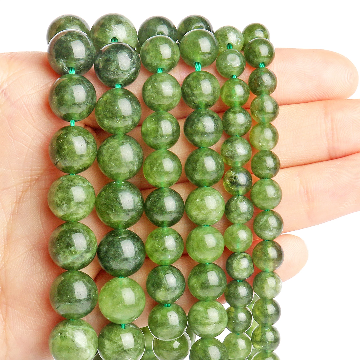 6/8/10mm High Quality Natural Stone Emerald Green Jade Bead Round Smooth Loose Beads for Jewelry Making Handmade Bracelets 15''