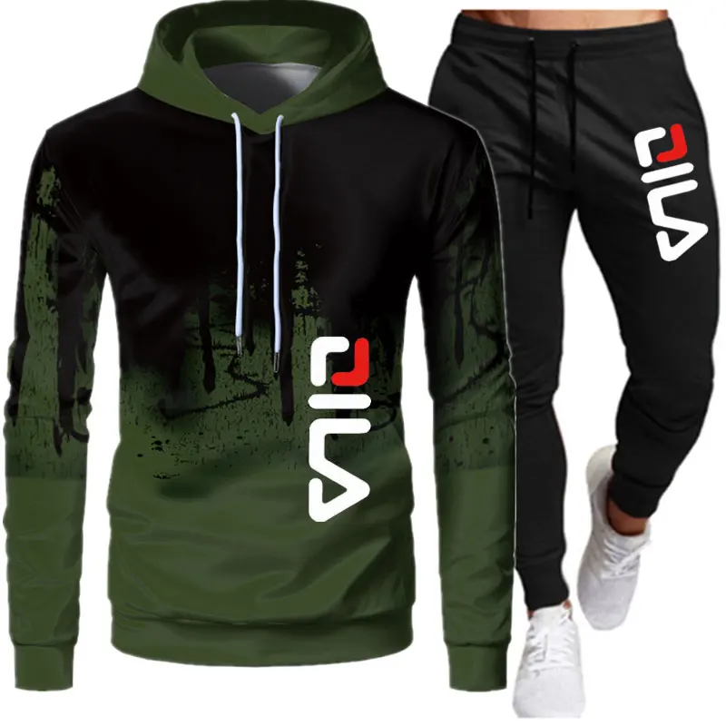 2022 Winter Men Tracksuit Casual Set Male Joggers Hooded Sportswear Jackets+Pants 2 Piece Sets Hip Hop Running Sports Suit