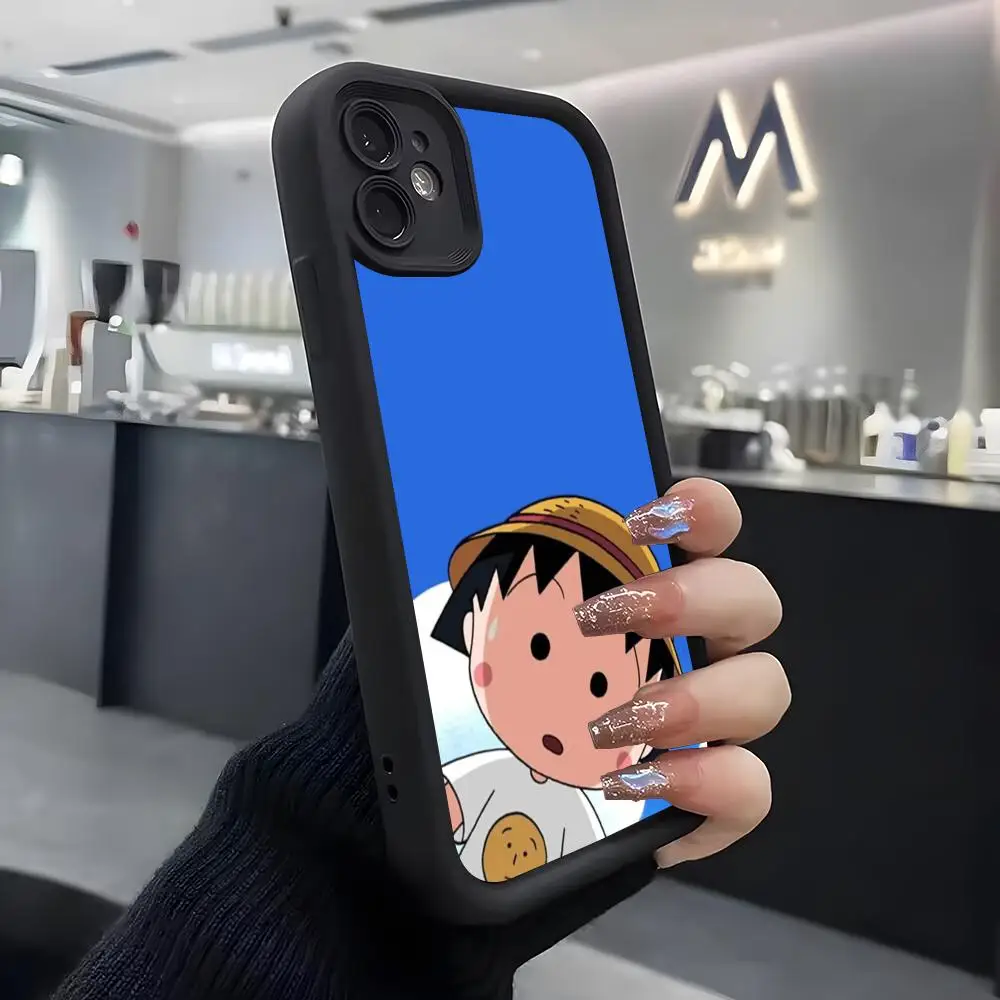Фото Чехол для телефона C-Chibi M-Maruko-chan для IPhone Air 17 Pro Max 16 E 15 14 Pro Max 13 12 11 Mini Plus, мягкий силиконовый черный чехол №3