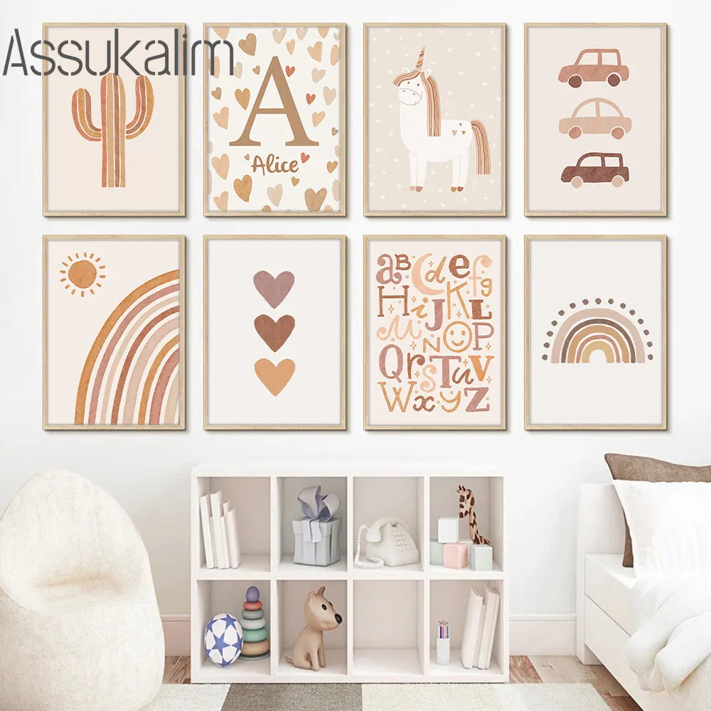 Художественный постер в стиле бохо с именем на заказ принтом единорога картины