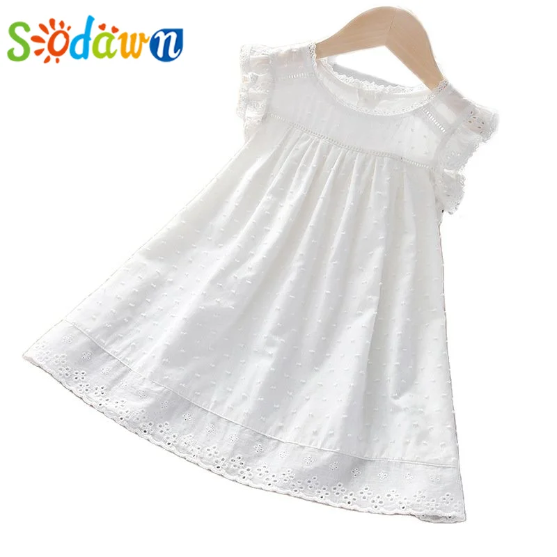 

Sodawn 2022 Summer Sleeveless White Simple Dress Baby Girl Clothes Kid Clothes Girl Children Dress For 2-6 Years