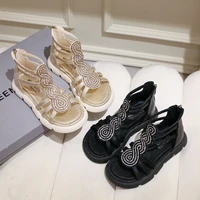 girls roman sandals 2022 summer fashion national style rhinestone flower sandals kids soft bottom princess childrens shoes