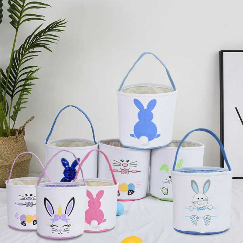 

Easter Decorations Handbag Printed Rabbit Barrel 2022 Happy Easter Decorations For Home Bunny Easter Party Decoration Supplies