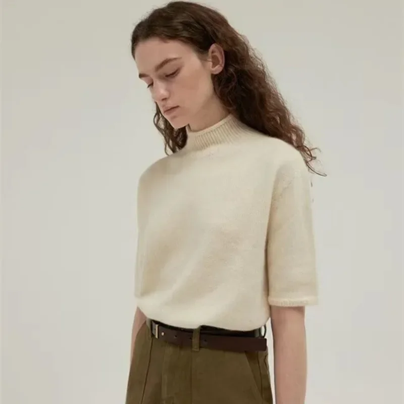 Mo * I @-Женский свитер с высоким воротником однотонный цельная шерсть коротким