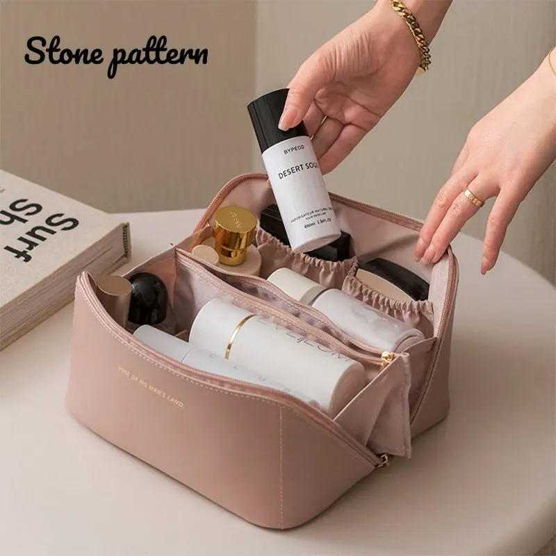 Large Leather Travel Cosmetic Bag for Women Cosmetic Organizer High-capacity Makeup Bag Storage Pouch for Female Makeup Box