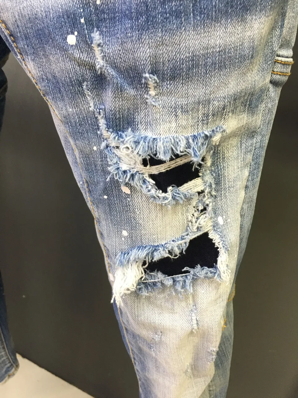 2023 New D2 Jeans for Men's Fashion Slim Fit, Broken Hole Patch, Broken Ink Patch, Small Feet D2 Jeans for Men