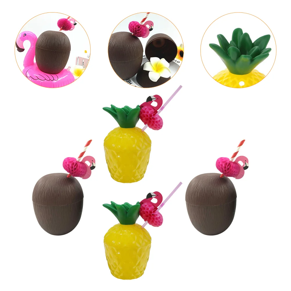 

Cups Party Pineapple Hawaiian Luau Tropical Strawscupbeach Decoration Hawaii Decorations Cocktaildrink Supplies Drinking Tiki