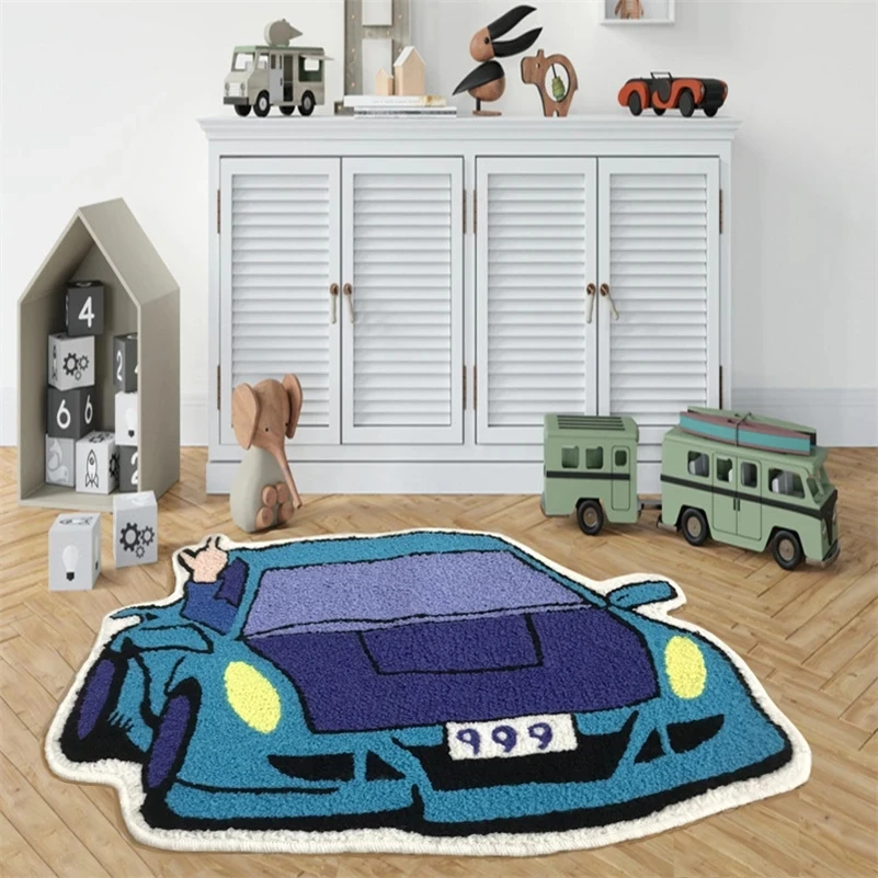 Sports Racing Car Shape Rug Soft Tufted An-slip Floormat Sofa Feet Mat Boy Living Room Bedroom Decor Carpet Absorbent BathMat