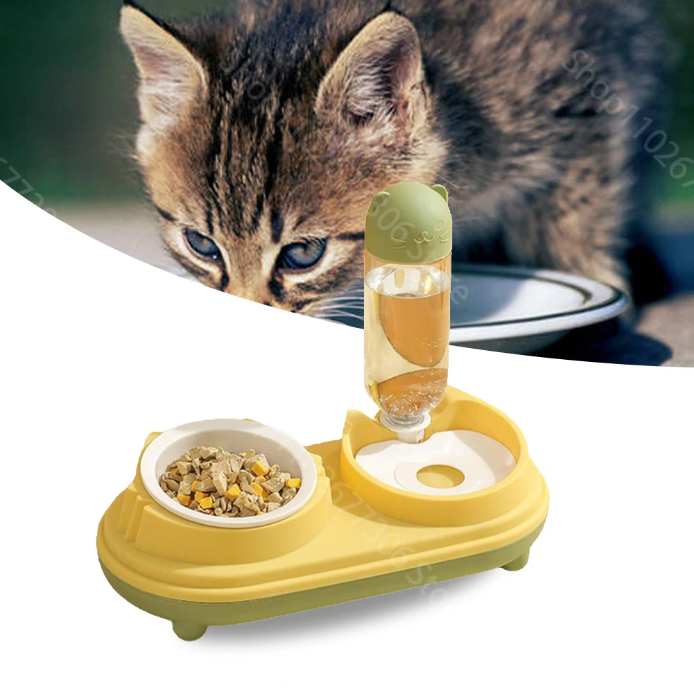 

Pet Automatic Feeder Drinking Stand Double Bowl Easy To Clean Round Cat Bowl Plastic Thickened Food Bowl Automatic Refill