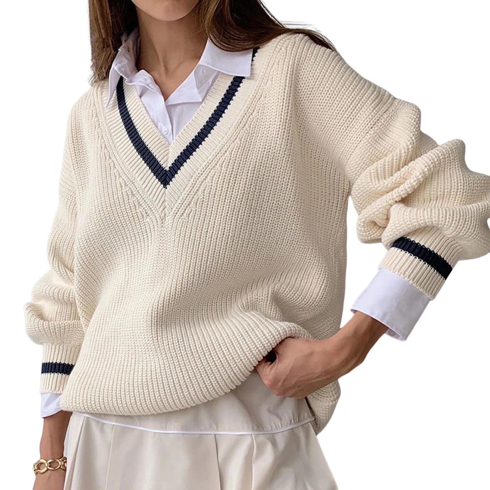 

Women's Sweater for Casual V-neck Loose Knit for Business Work Office Wear
