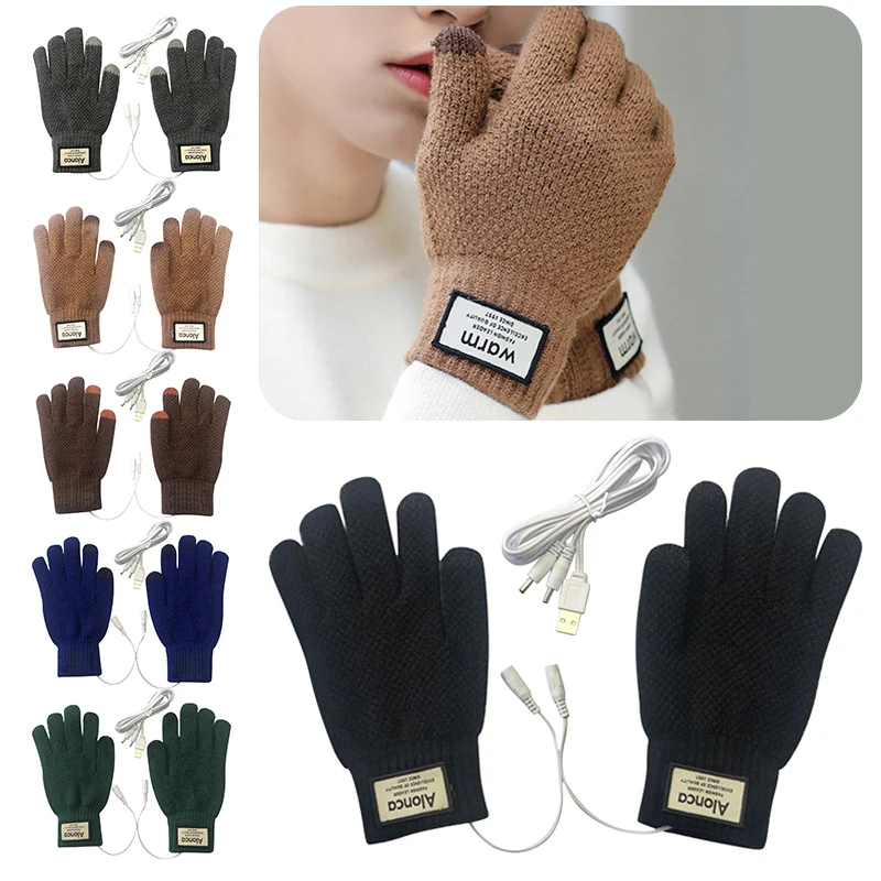 

Heated Knitting Full Finger Mittens Windproof Electric Heating Gloves Portable Constant Temperature Hand Warmer