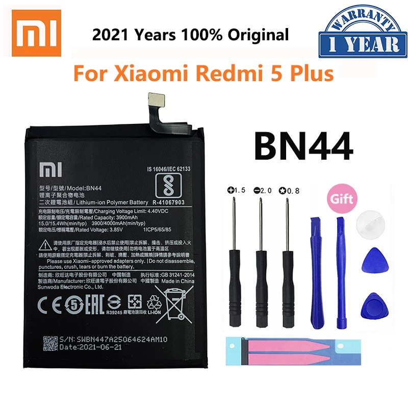 

Оригинальный аккумулятор Xiao Mi BN44 для телефона Xiaomi Redmi 5 Plus Red mi 5 Plus, высококачественные сменные батареи для телефона 4000 мАч