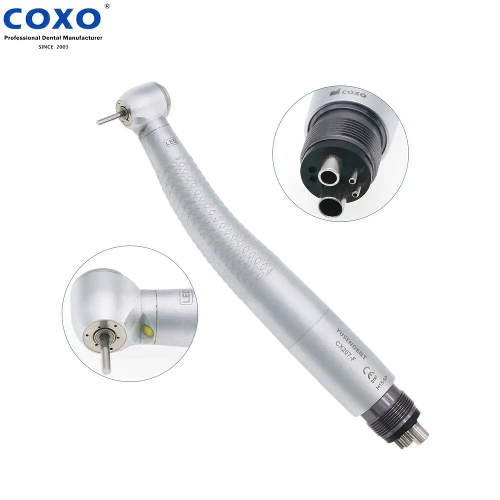 COXO Dental LED Self-power High Speed Handpiece 4Hole Standard Head Air Turbine Single Way Spray CX207-F-SP M4
