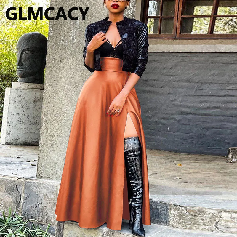 Женская юбка-макси с высокой талией и разрезом | Юбки