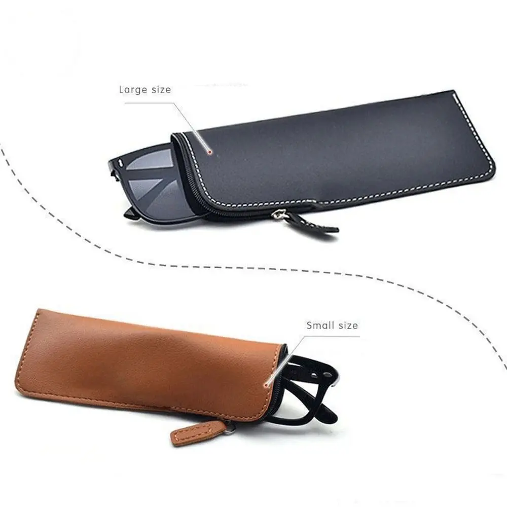 

Zipper PU Leather Glasses Bag Portable Velvet Lining Rectangle Soft Solid Color Jewelry Packing